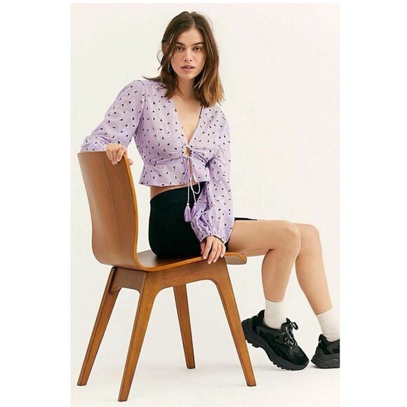 Free People La Rose Embroidered Cropped Blouse Top Cutout Ruffle Lilac Sz S Boho - Picture 1 of 8